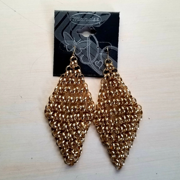 Mandee Gold Tone Large Dangle Drop Earrings - Picture 2 of 6